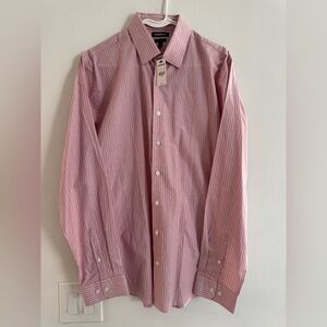 Express Men’s Salmon and White Stripe Dress Shirt